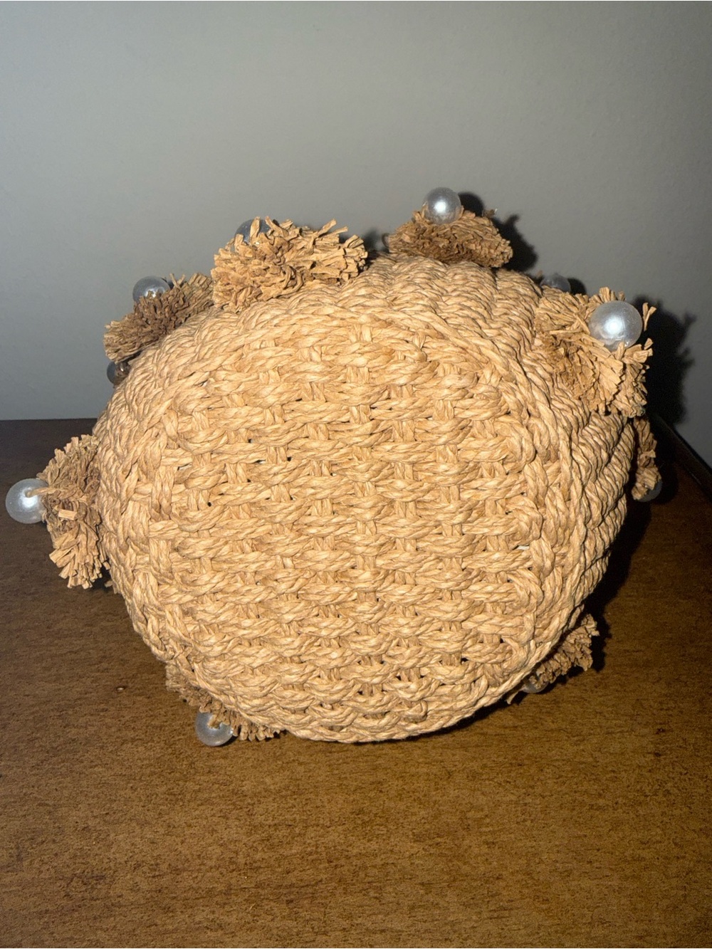Pearl Flower Straw Bucket Handbag, - Picture 4 of 7